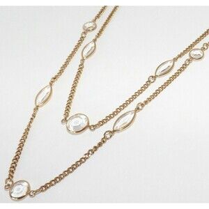 1928 Collection Vintage LONG Multi Strand Necklace Bezel Austrian Crystal Gold